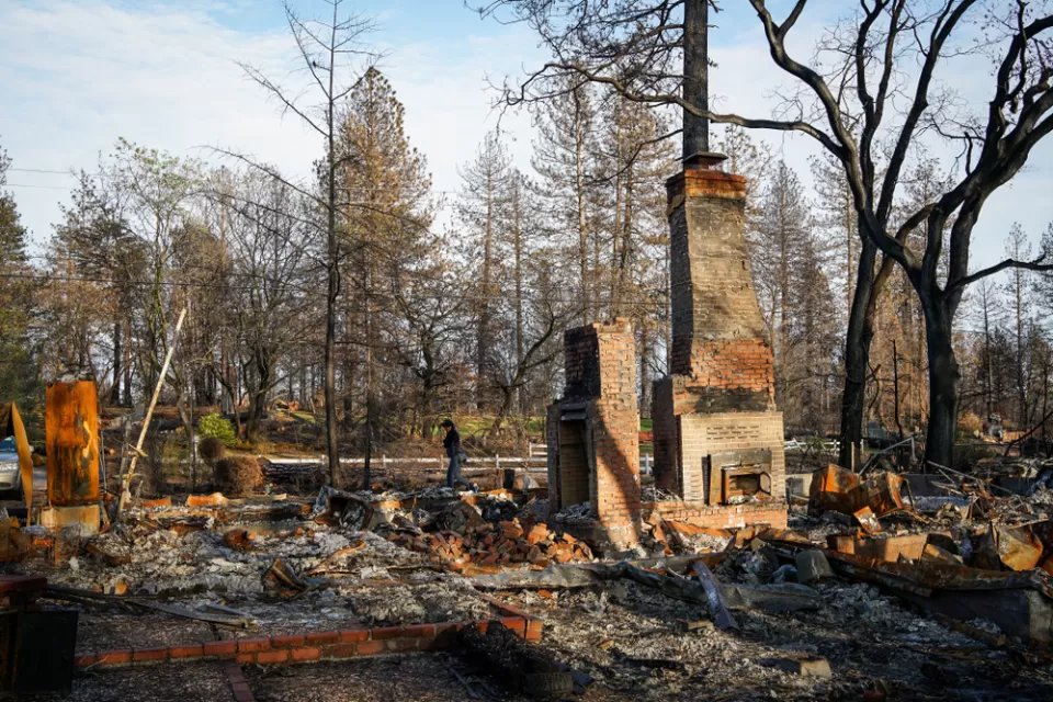 Fire damanged home in Paradise, California